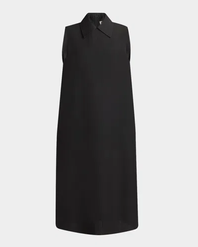 Jil Sander Mixed-media Sleeveless Collared Midi Dress In Black