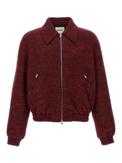 Jil Sander Mlange Wool Bomber Jacket In Burgundy
