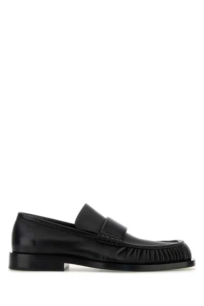 Jil Sander Men Ruched Leather Loafers In Black