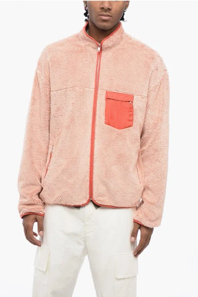 Jil Sander Mock Neck Teddy Cotton Sweatshirt With Contrasting Breast-po In Pink