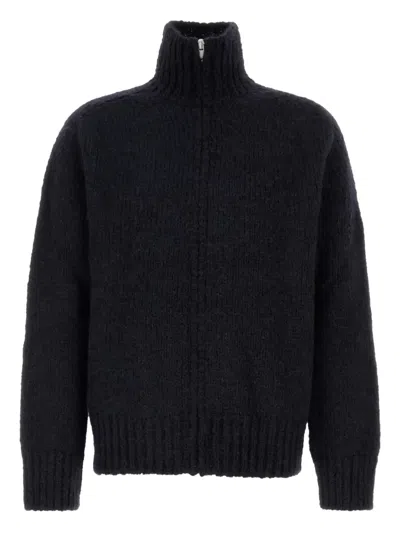 Jil Sander Midnight Blue Mohair Blend Cardigan In Black