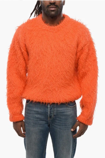 Jil Sander Mohair Blend Casentino Crew-neck Sweater In Orange