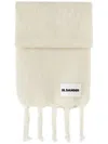 Jil Sander Chunky Knit Scarf With Logo Patch And Fringe Detailing In White