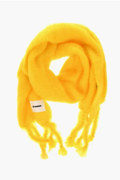 Jil Sander Mohair Blend Scarf With Fringed Hems In Yellow