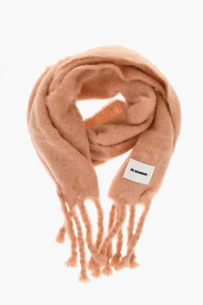 Jil Sander Mohair Blend Scarf With Fringed Hems In Pink