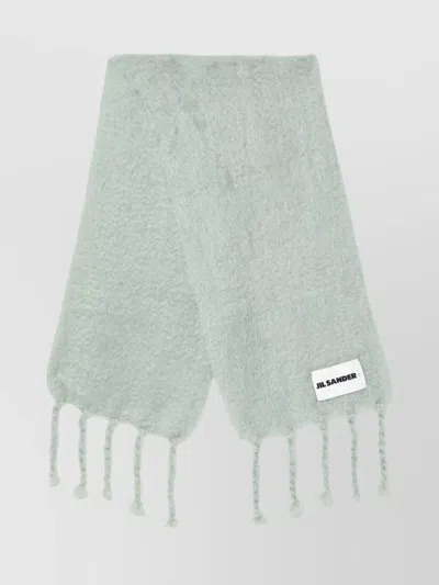 Jil Sander Mohair Blend Scarf With Soft Texture And Fringed Ends In White