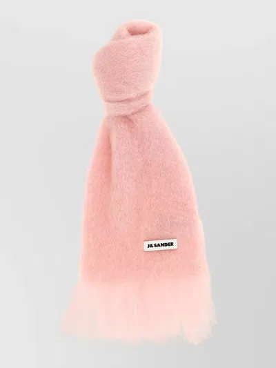 Jil Sander Mohair Scarf Soft Texture Fringed Edges In Pink