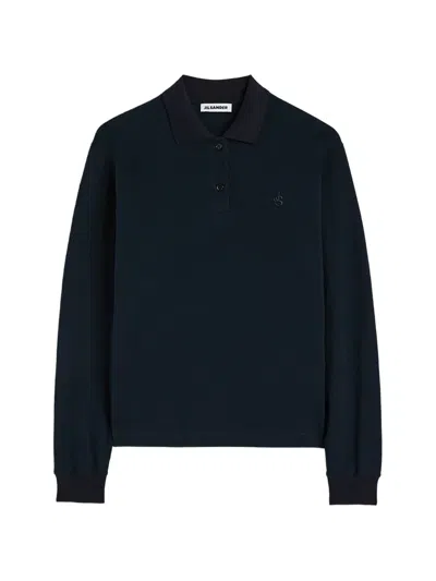 Jil Sander Monogram-embroidered Piquet Polo In Blue