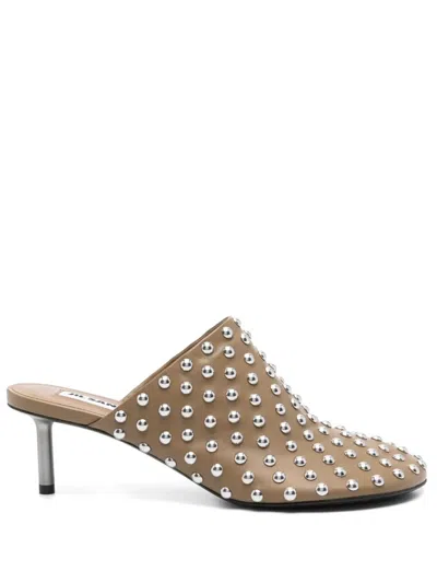 Jil Sander Mule Tachuelas-tacon Metal Verde In Brown