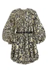 Jil Sander Printed Taffeta Mini Dress W/belt In Multicolor
