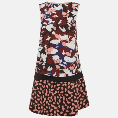 Jil Sander Multicolour Abstract Print Crepe Panel Mini Dress In Brown