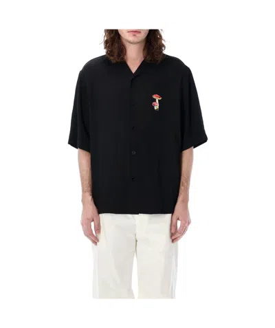 Jil Sander Mushroom-embroidered Bowling Shirt In Black