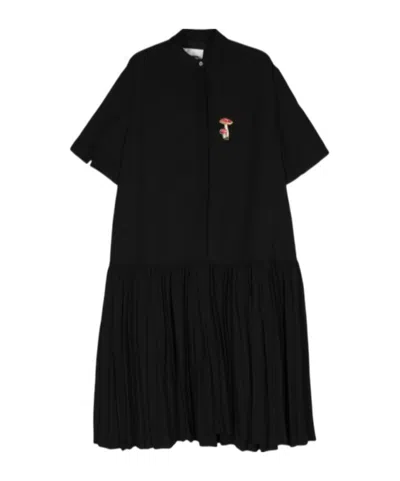 JIL SANDER MUSHROOM-EMBROIDERED CREPE MIDI DRESS