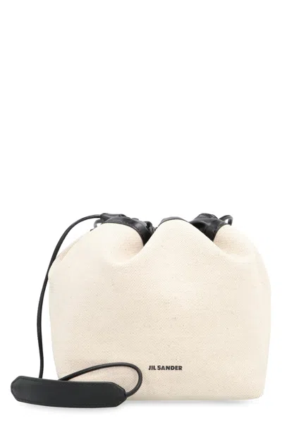 Jil Sander Natural Canvas And Leather Bucket Handbag For Women In Beige