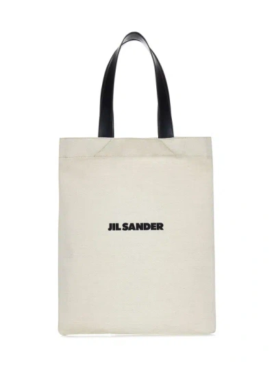 Jil Sander Large Logo Print Tote Bag In White