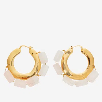 Jil Sander Natural Stone Brass Hoop Earrings In Gold