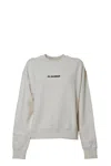 Jil Sander Natural White Cotton Crewneck Sweatshirt With Logo In Beige