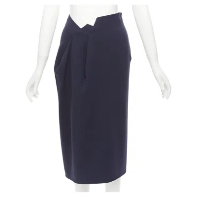 Pre-owned Jil Sander Navy Asymmetric Jagged Cut Out Waistband Skirt Fr32 Xxs In Blue