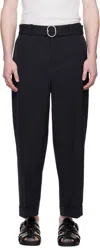Jil Sander Men Black Wool Gabardine Belted Trousers In 401 Navy