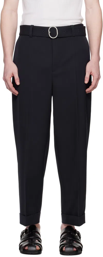 JIL SANDER NAVY BELTED TROUSERS