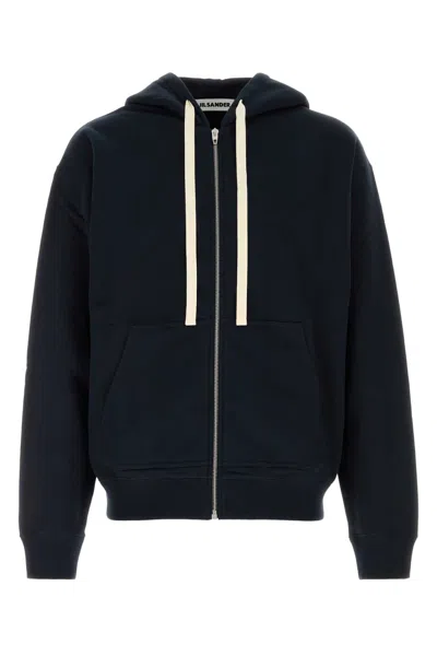 Jil Sander Navy Blue Cotton Sweatshirt In Transparent