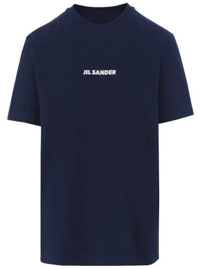 Jil Sander Navy Blue Logo Cotton T-shirt In Multi