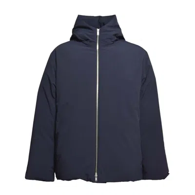 Jil Sander Navy Blue Oversized Puffer Jacket With Hood In Black