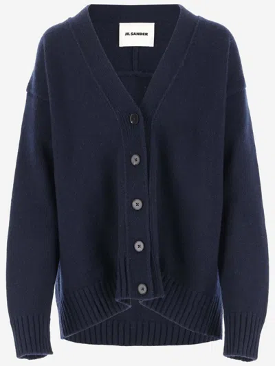 JIL SANDER NAVY BLUE V-NECK CARDIGAN