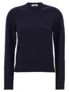 Jil Sander Crewneck Wool Sweater With Cuffed Sleeves In Navy Blue