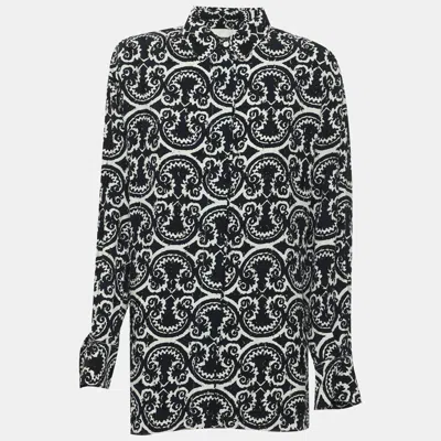 Pre-owned Jil Sander Navy Blue/white Paisley Print Distressed Poplin Long Sleeve Blouse S