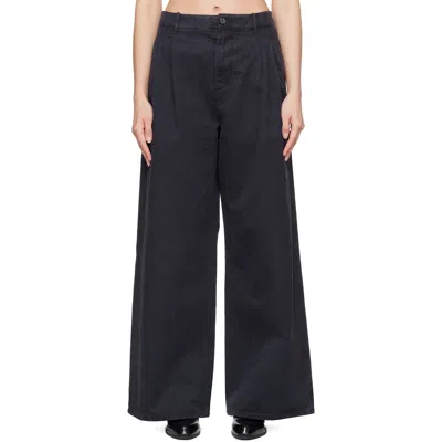 Jil Sander Navy Casual Wide Leg Pleated Trousers