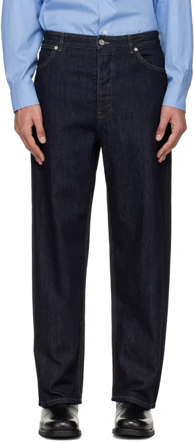Jil Sander Navy Contrast Stitch Jeans In Blue