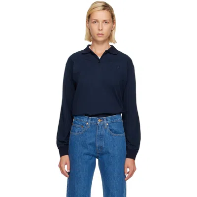 Jil Sander Navy Cotton Piquet Polo In 403 Ink