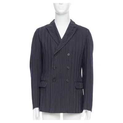 Pre-owned Jil Sander Navy Cream Cotton Striped Double Breasted Blazer It48 M In White