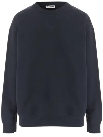 Jil Sander Navy Curved Hem Cotton Sweatshirt In Gray