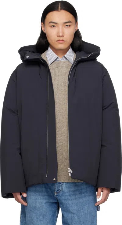 Jil Sander Navy Hooded Down Jacket In 402 Midnight