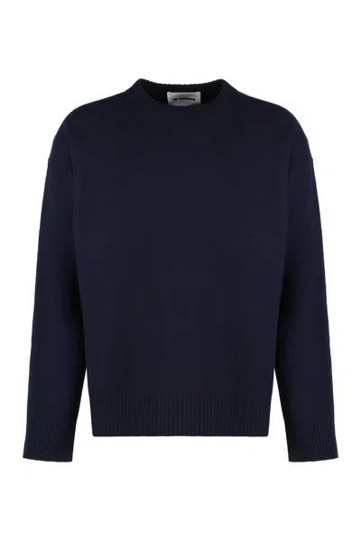 Jil Sander Navy Ribbed Wool Sweater For Men In Blue