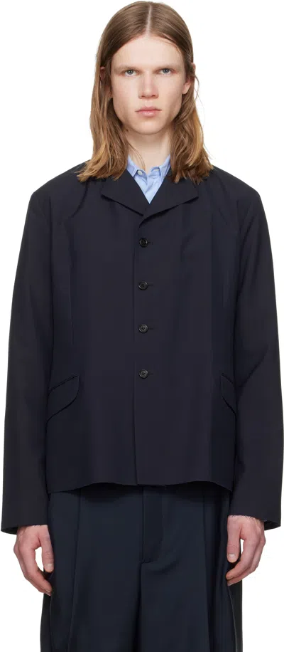 Jil Sander Navy Wool Poplin Blazer In Black