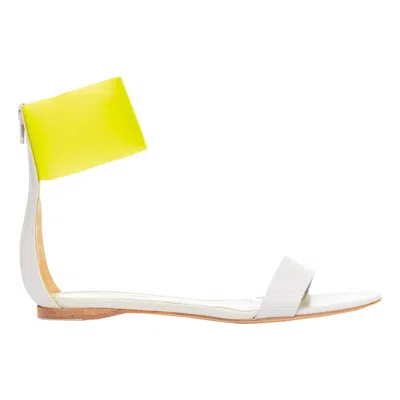 Pre-owned Jil Sander Neon Yellow Rubber Ankle Strap Grey Leather Flat Sandals Eu37