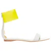 Jil Sander Neon Yellow Rubber Ankle Strap Leather Flat Sandals In Grey