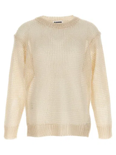 Jil Sander Mesh Net Knitwear Ribbed Finish In Beige