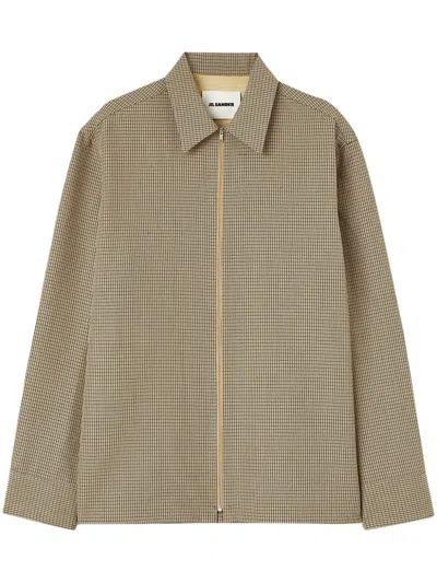 Jil Sander Neutral Checked Wool Shirt Jacket In Neutrals