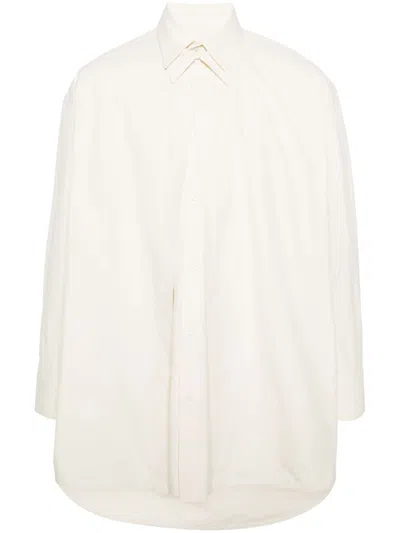 Jil Sander Neutral Double-collar Cotton Shirt In Neutrals