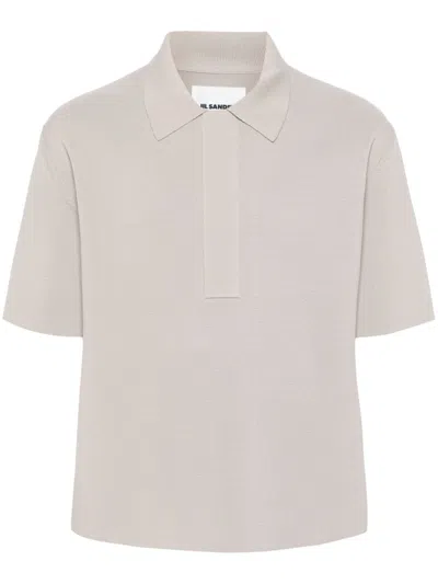 JIL SANDER NEUTRAL KNITTED POLO SHIRT