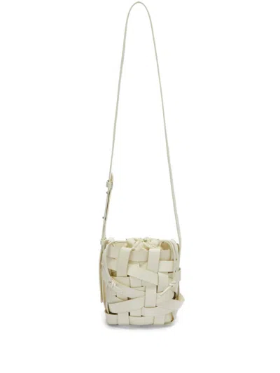 Jil Sander Small Woven Leather Bucket Bag In White