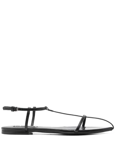 Jil Sander Leather Sandals Flat Sole Pointed Toe In Black