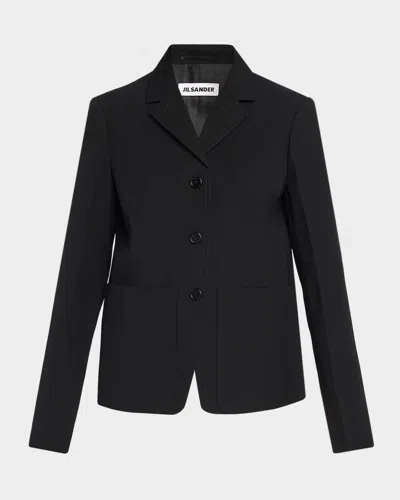 Jil Sander Notch Lapel Wool Blazer In Black