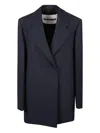 Jil Sander Notched Lapel Coat In Blue