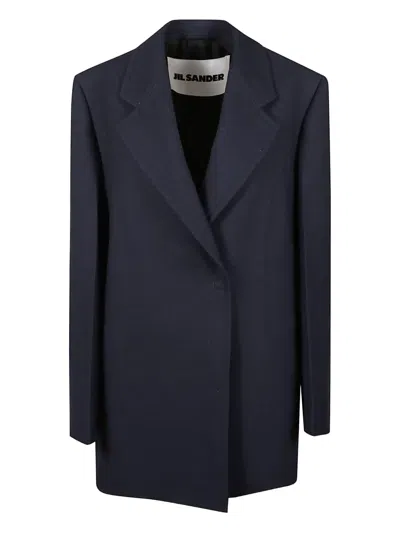 Jil Sander Notched Lapel Coat In Blue