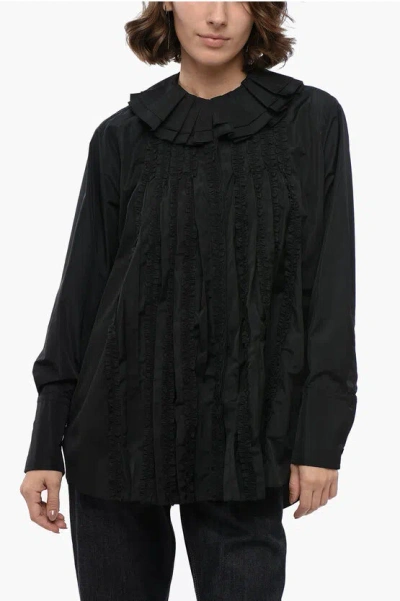 Jil Sander Nylon Tuxedo Shirt With Ruffled Collar In Black